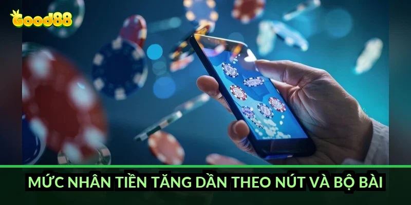 Bài cào ba cây tính điểm Good88: quy tắc cộng nút chuẩn 5 Mức nhân tiền tăng dần theo nút và bộ bài